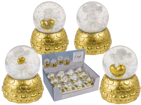 Schneekugel, Lieblingsengel, auf goldf. Sockel