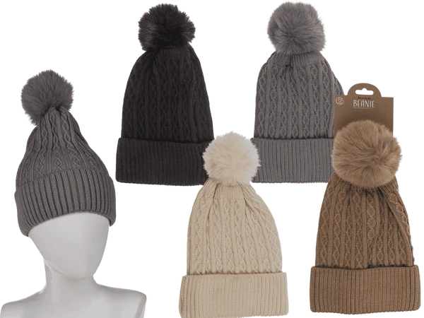 Damen-Winter-Beanie mit Kunststoffbommel,