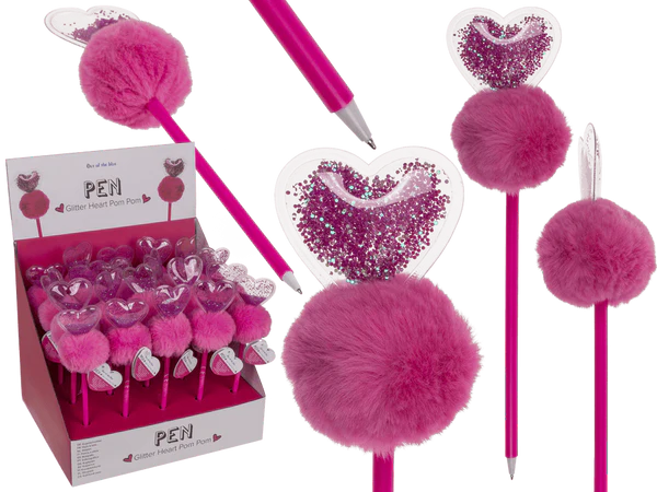 Kugelschreiber, Glitzerherz Pom Pom,