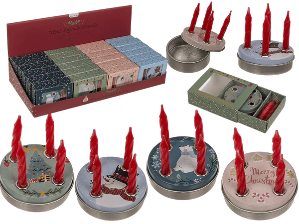 [OOTB-950156] Mini-Adventskranz, 4 Minikerzen mit Sockel,