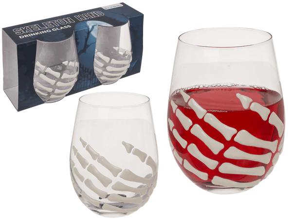 [OOTB-78/5794] Trinkglas, Skelett-Hand, 2er-Set, in Fenster-