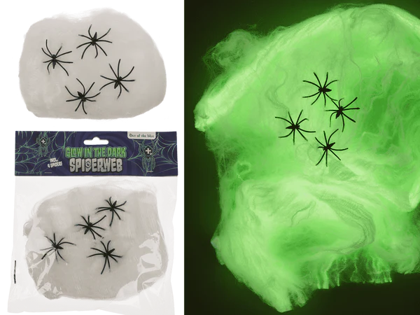 Spinnennetz, Glow in the Dark, inkl. 4 Spinnen,