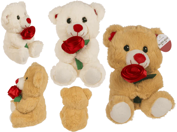 [OOTB-61/6972] Plüsch-Bär mit Rose, 18 cm,