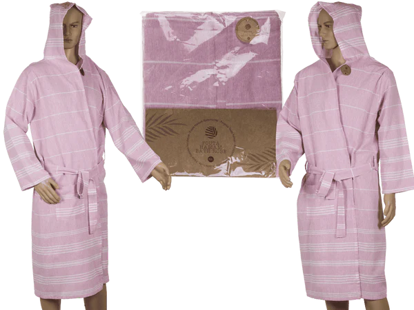 Rosa/weißer Fouta-Bademantel, Größe XXL,