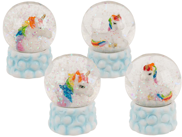 Glitterkugel, Einhorn, auf Sockel mit Wolkendekor,