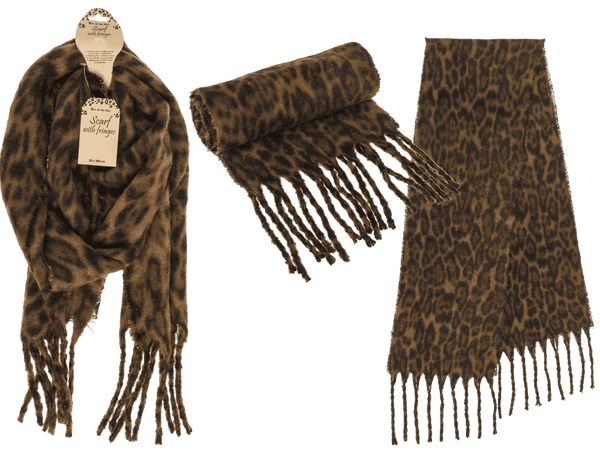 [OOTB-02/3147] Flauschiger Schal mit Fransen, Leopard,
