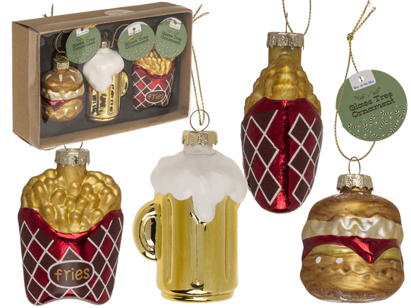 Glas-Baumschmuck, Fast Food, 3 Set, Burger (4,5 x