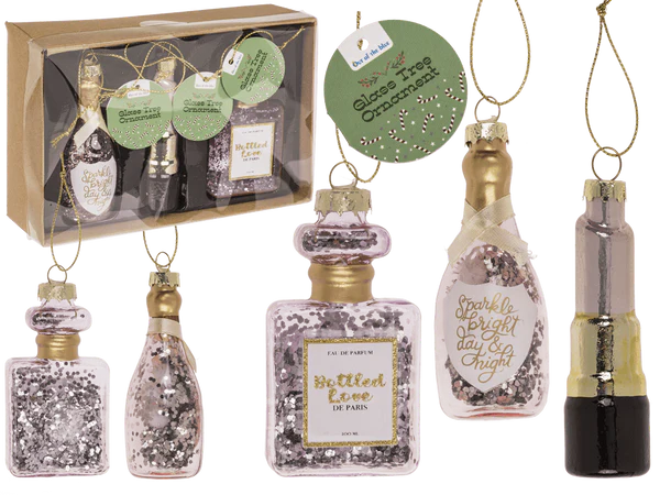 [OOTB-160098] Glas-Baumschmuck, Fancy, 3er Set,9 x 3 x 2,5 cm