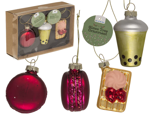 Glas-Baumschmuck, Bubble Tea, 3er Set, Macaron (5