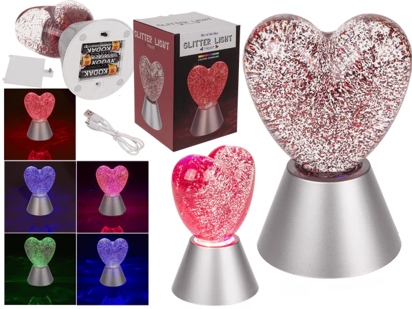 Glitter-Leuchte „Herz“, mit rotem Glitter,