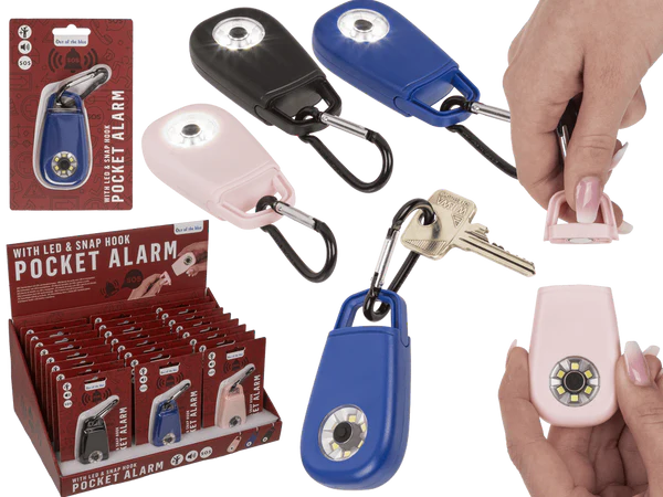 Taschenalarm mit LED & Karabinerhaken,