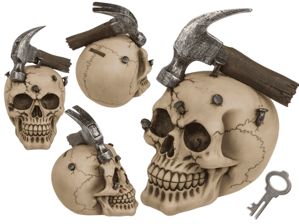 [OOTB-78/8129] Spardose mit Schloss,Totenkopf mit Hammer & Nägel,