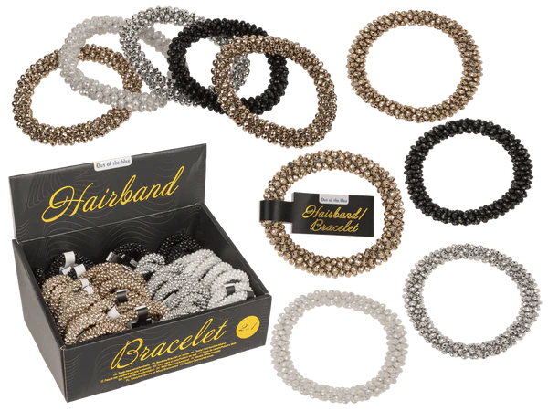 Textil-Haarband/Armband mit Kunststoffperlen,
