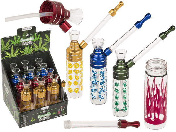 [OOTB-61/0037] Bong, Classic, 12 cm, mit Mundstück, Glas/Metlall,