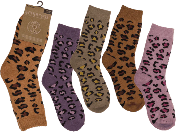 Damen-Stricksocken, Leopard,