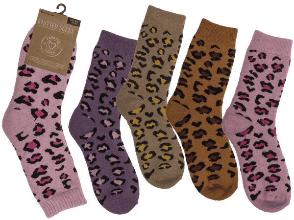 Damen-Stricksocken, Leopard,