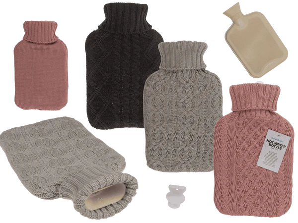 [OOTB-190519] Wärmflasche mit Stricküberzug, Zopfmuster,