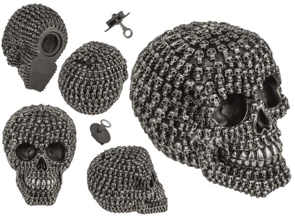 Spardose mit Schloss, Silbernes Totenkopf Design,