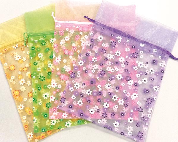 [WERM-66409] Organzabeutel 23x16cm mit Blumen beflockt