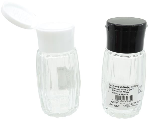 Salz und Gewürzstreuer mit Klappe 8cm aus Glas