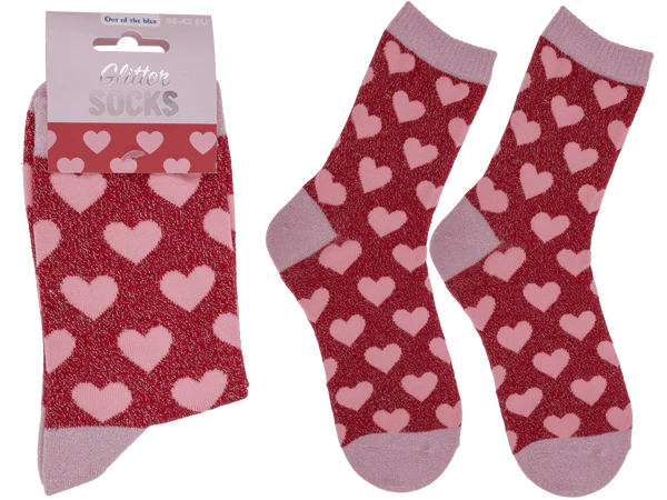 Glitzer-Socken, Herzen, Größe 36-42,