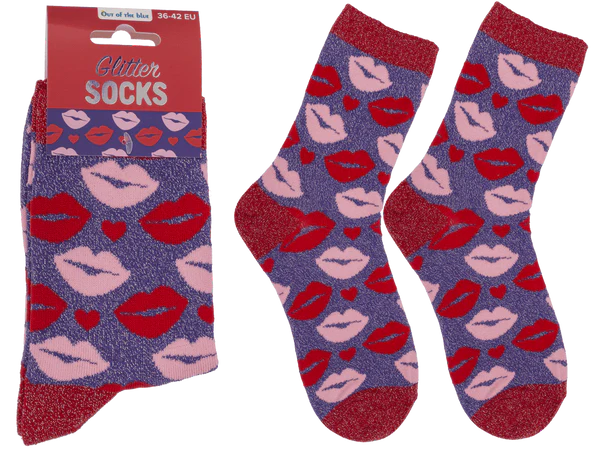 Glitzer-Socken, Kussmund, Größe 36-42,