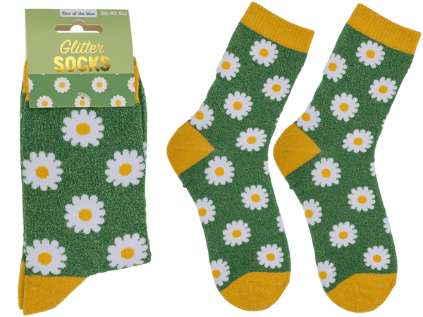 Glitzer-Socken, Blumen, Größe 36-42,