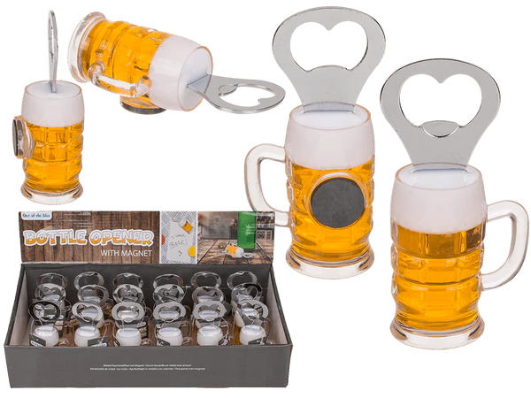 Metall-Flaschenöffner, Bierglas mit Magnet,
