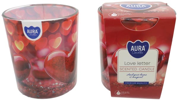 [WERM-18190] Kerze Duft Motivglas 'Love' 100g Wachs 7x8cm