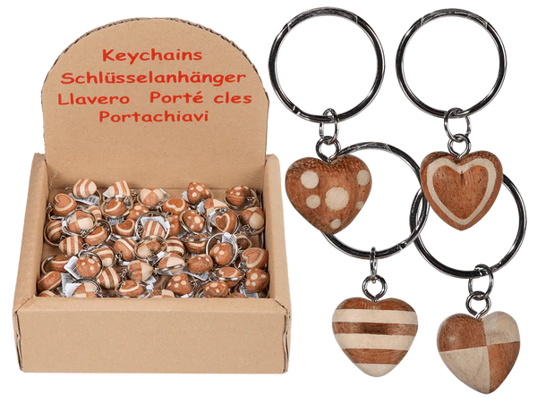 [OOTB-76/0994] Metall-Schlüsselanhänger, Naturholz-Mini Herz,