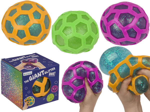 [OOTB-12/0827] Squeeze-Ball im Gummi-Netz, Glitter,  ca. 12 cm,