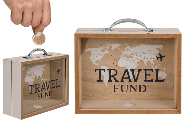 [OOTB-144285] Holz-Spardose, Travel Fund, ca. 20,5 x 12 cm