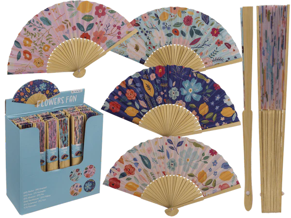 [OOTB-230213] Fächer, Flowers, 21 cm, aus Bambus,