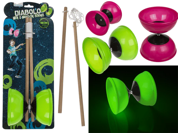 [OOTB-59/2233] Diabolo mit 2 Holzstäben, Glow in the Dark,