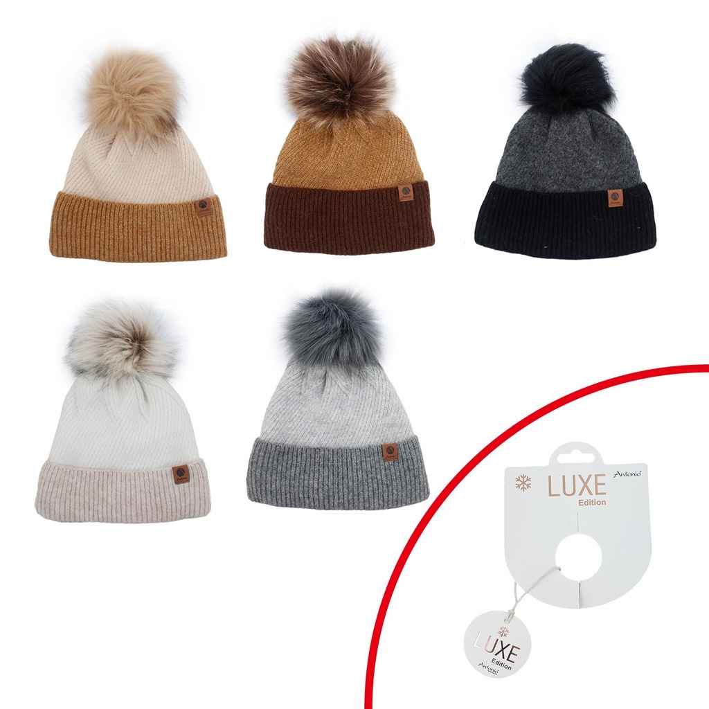 Winter Damen Mütze Elegant Dual Mit Bommel Und Innenfleece