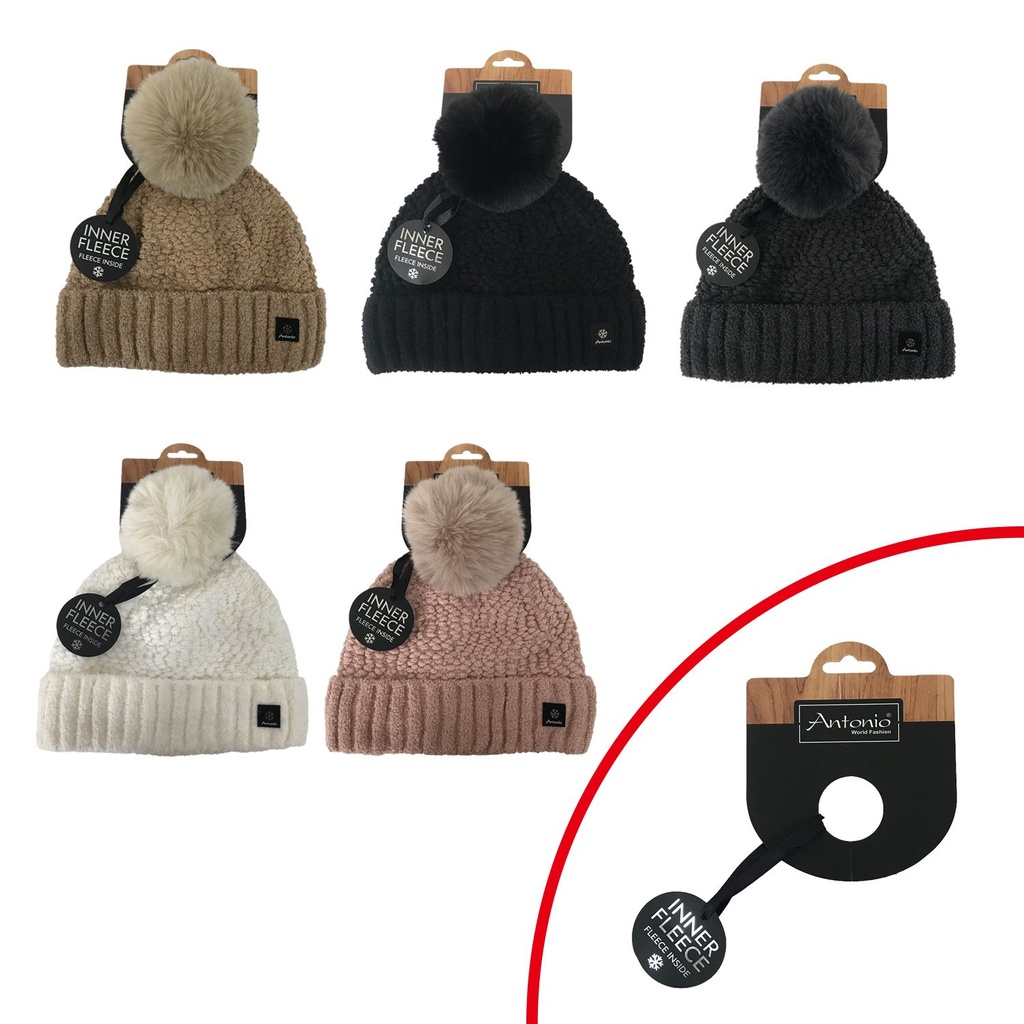 Winter Damen Boucle Mütze Mit Bommel