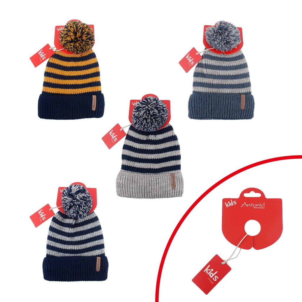 Winter Kids Bommelmütze Feine Streifen