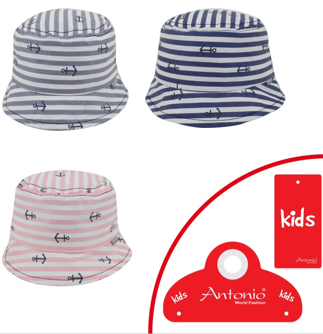 [60.01062.99] Kinder Bucket Mütze Streifen Anker