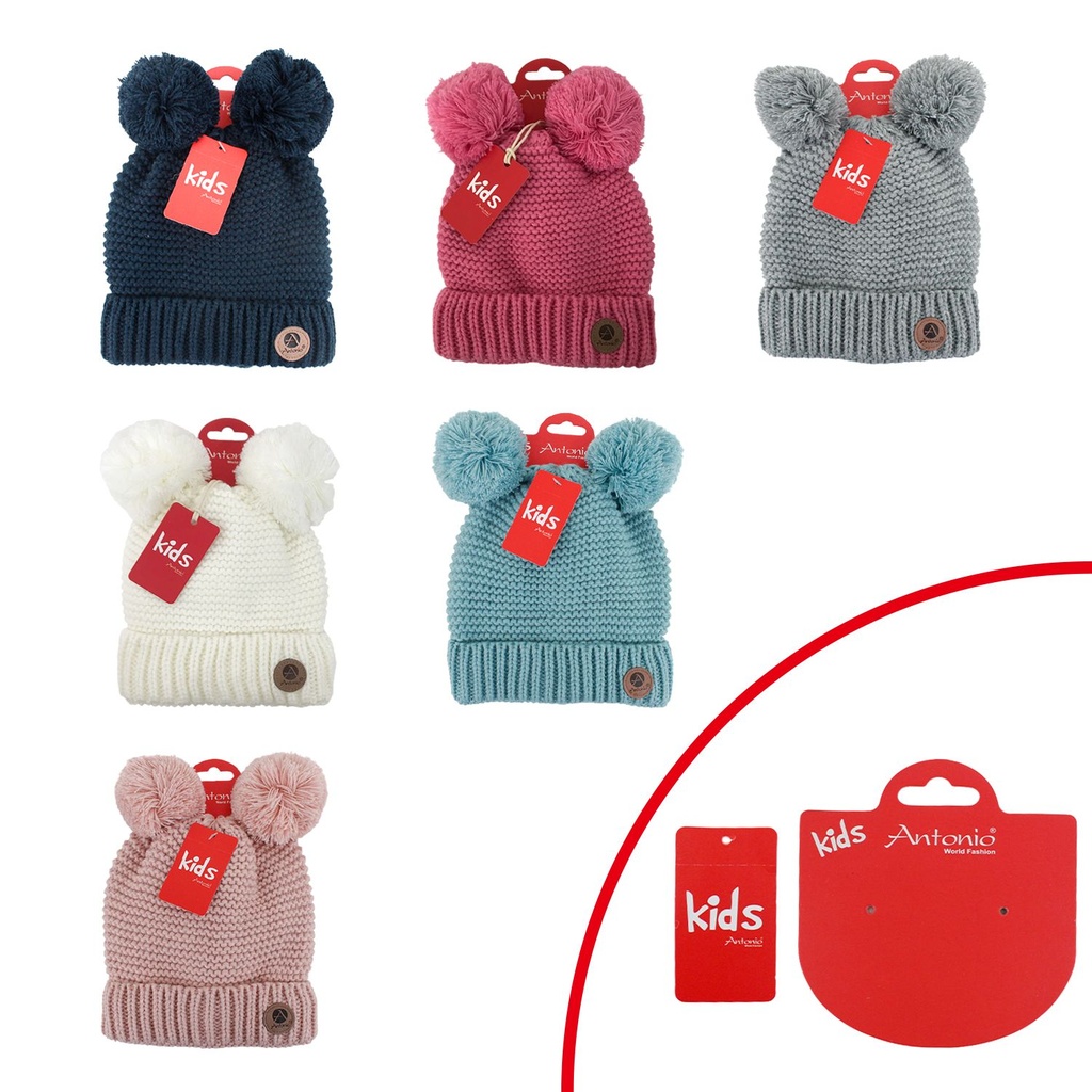 Winter Kinder Mütze Doppel Bommel Gestrickt