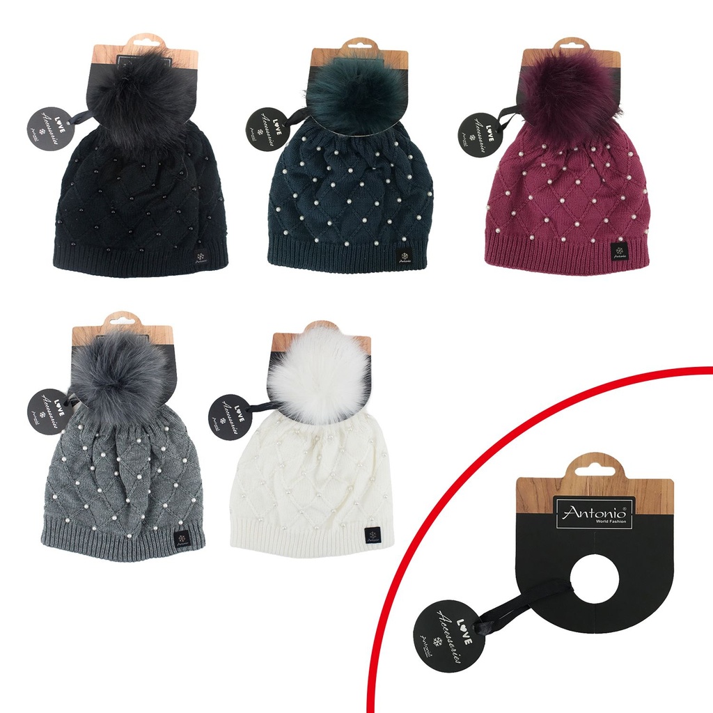 Winter Damen Mütze Perlen mit Bommel