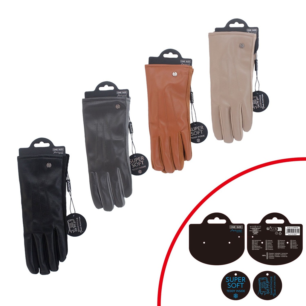 [61.00698.99] Winter Damen Handschuhe PU Nappa Mit Innen Teddy