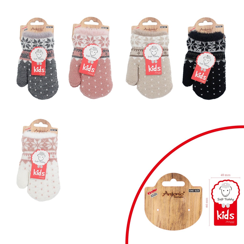 [61.00694.99] Winter Kinder Handschuhe Fäustlinge Schneeflocke Und Herzregen