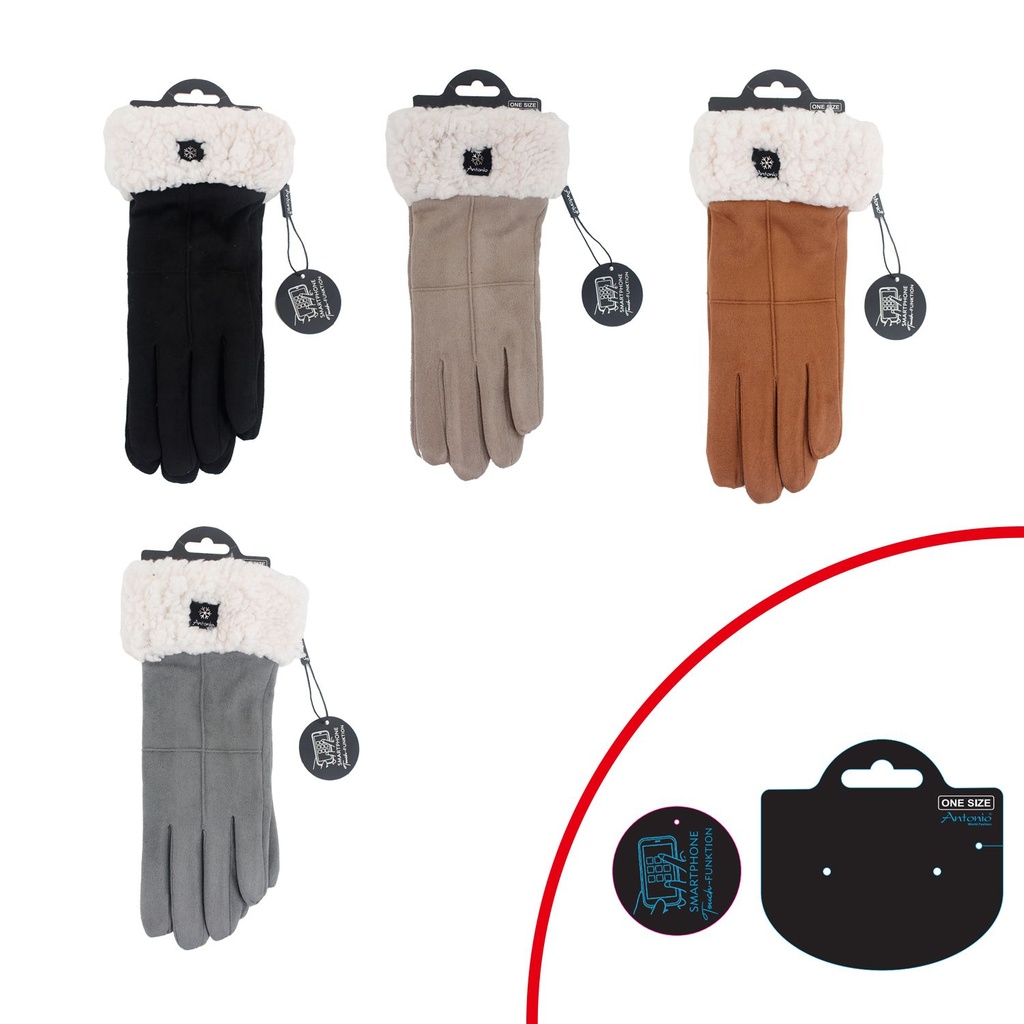 Winter Damen Handschuhe Suede Teddy Mit Kreuz
