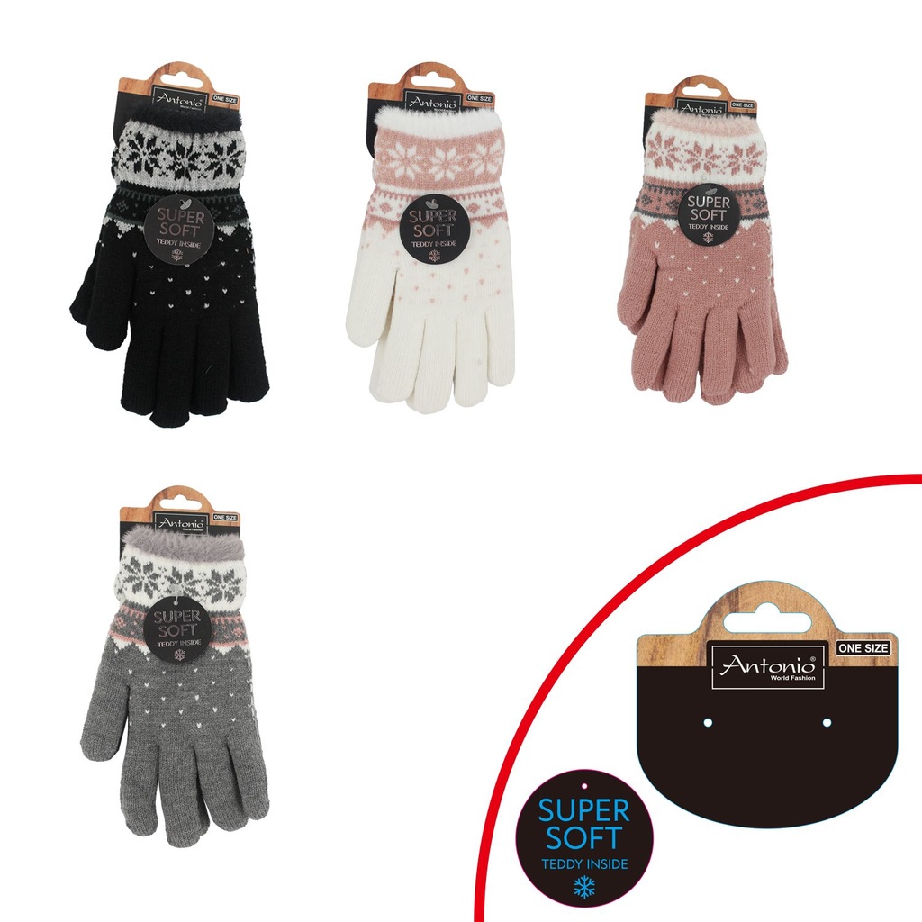 [61.00534.99] Winter Damen Handschuhe Schneeflocke und Punkte