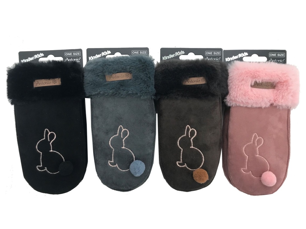 Winter Kinder Suede Fäustlinge Hase mit Teddy