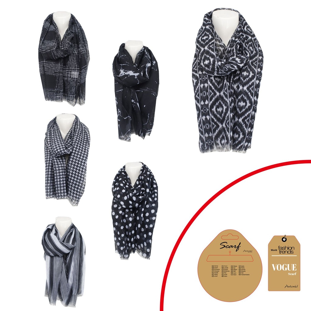 [62.02083.99] Sommer Damen Schal Vogue Dunkel B & W