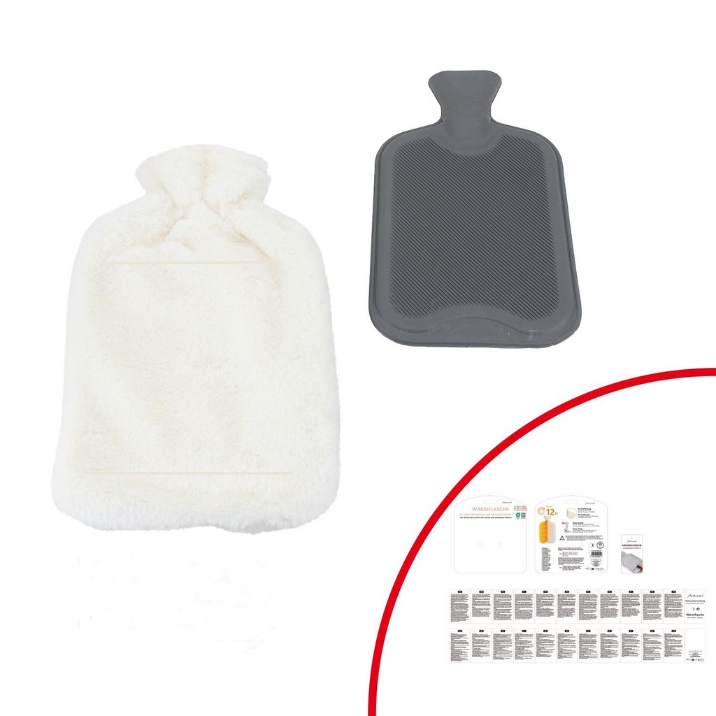 [67.00349.99] Wärmflasche 2L Mit Weichem Fell Bezug Mit Taschen