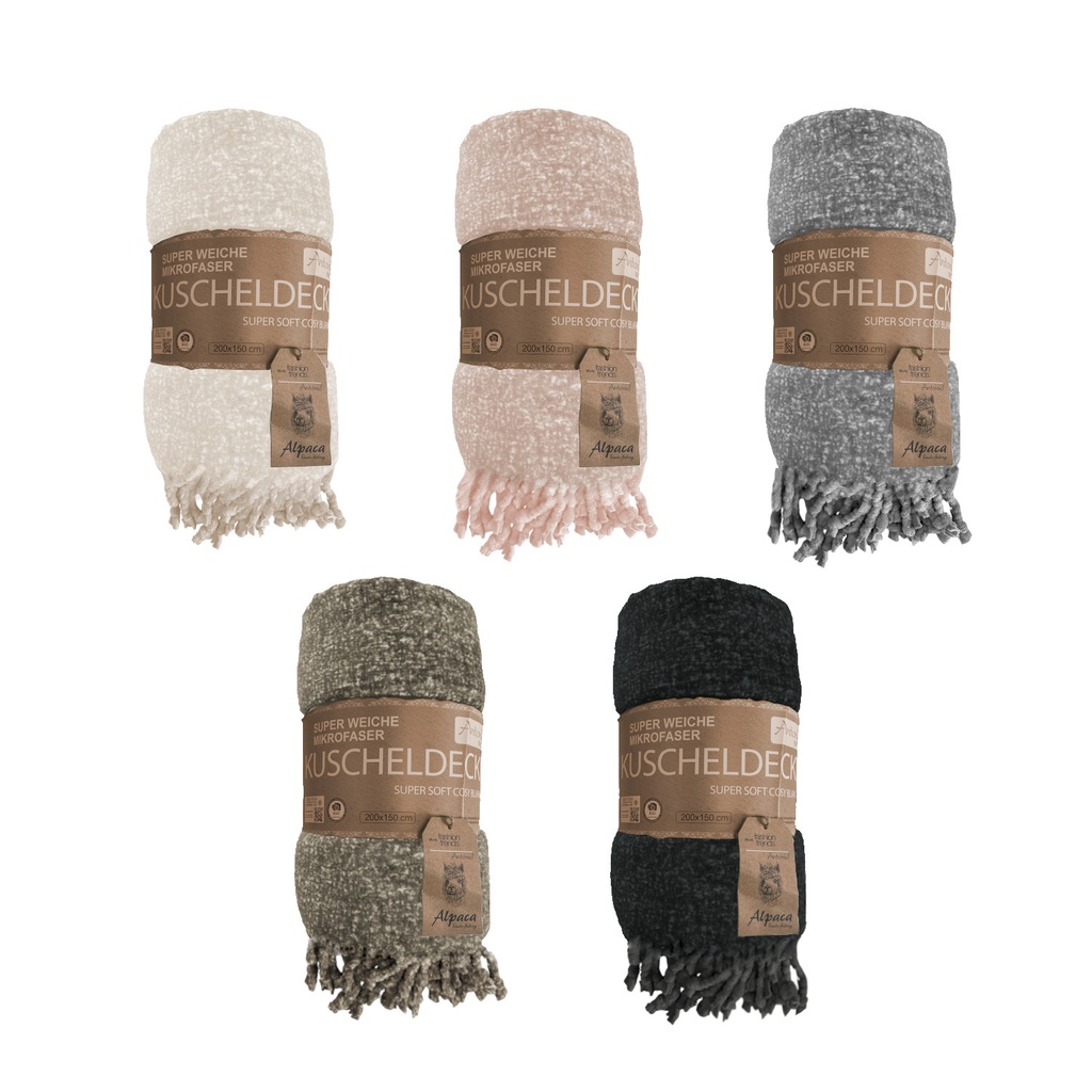 [67.00274.99] Cosy Flanel Blanket Emma Soft Melange With Braids