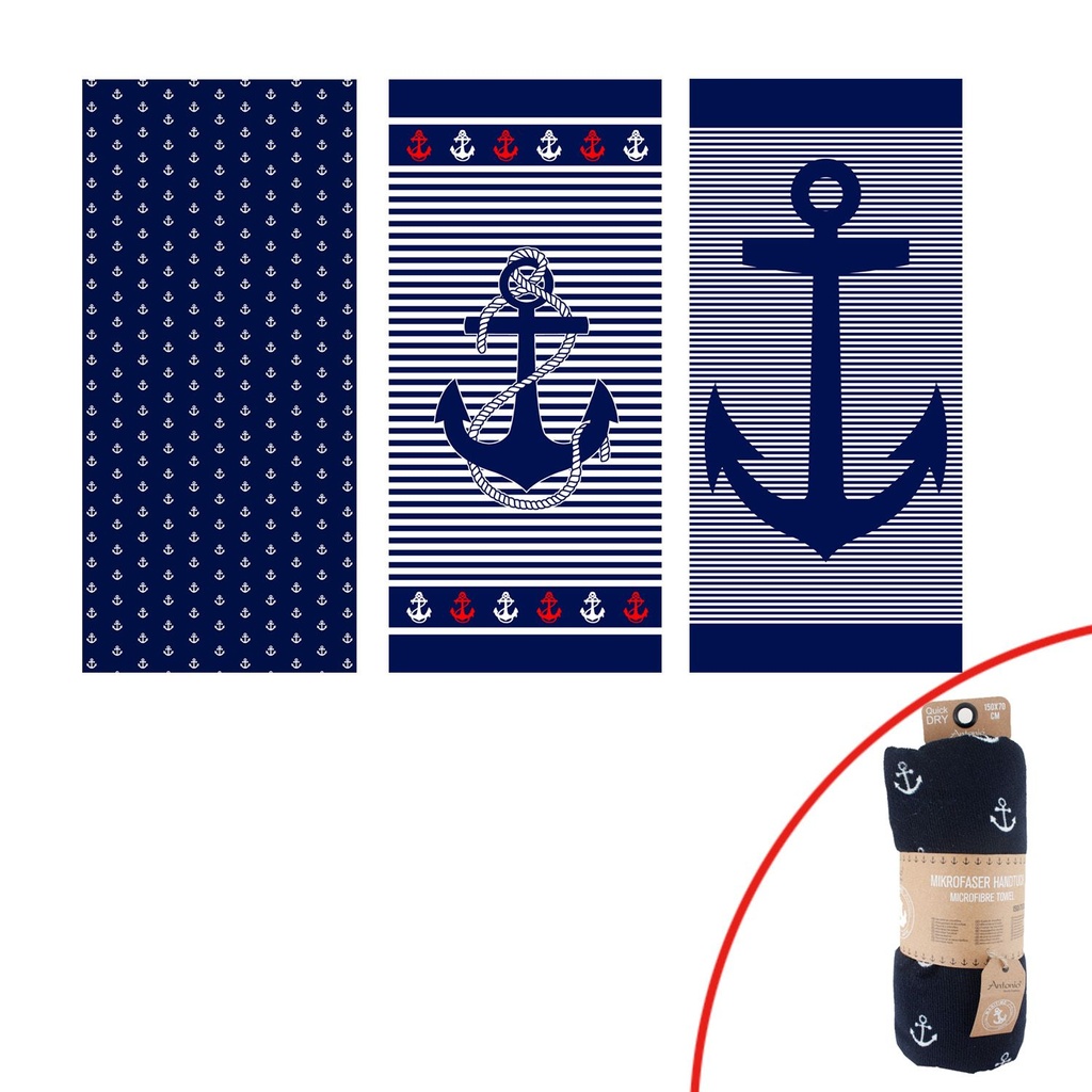 [67.00254.99] Mikrofaster Frottee Strandhandtuch mit Anker