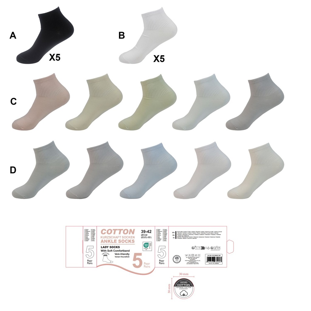 [82.00662.99] 5er Pack Damen Sport Kurzschaft Socken